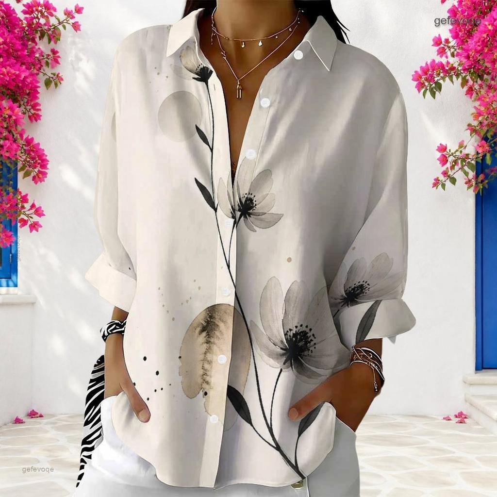 Plus Size Womens Long Sleeve White Collared Button Closure Blouse