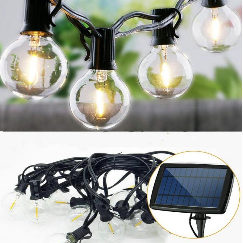 Vintage LED solární vodotěsná venkovní světelná řetěz pro dekoraci zahrady a terasy