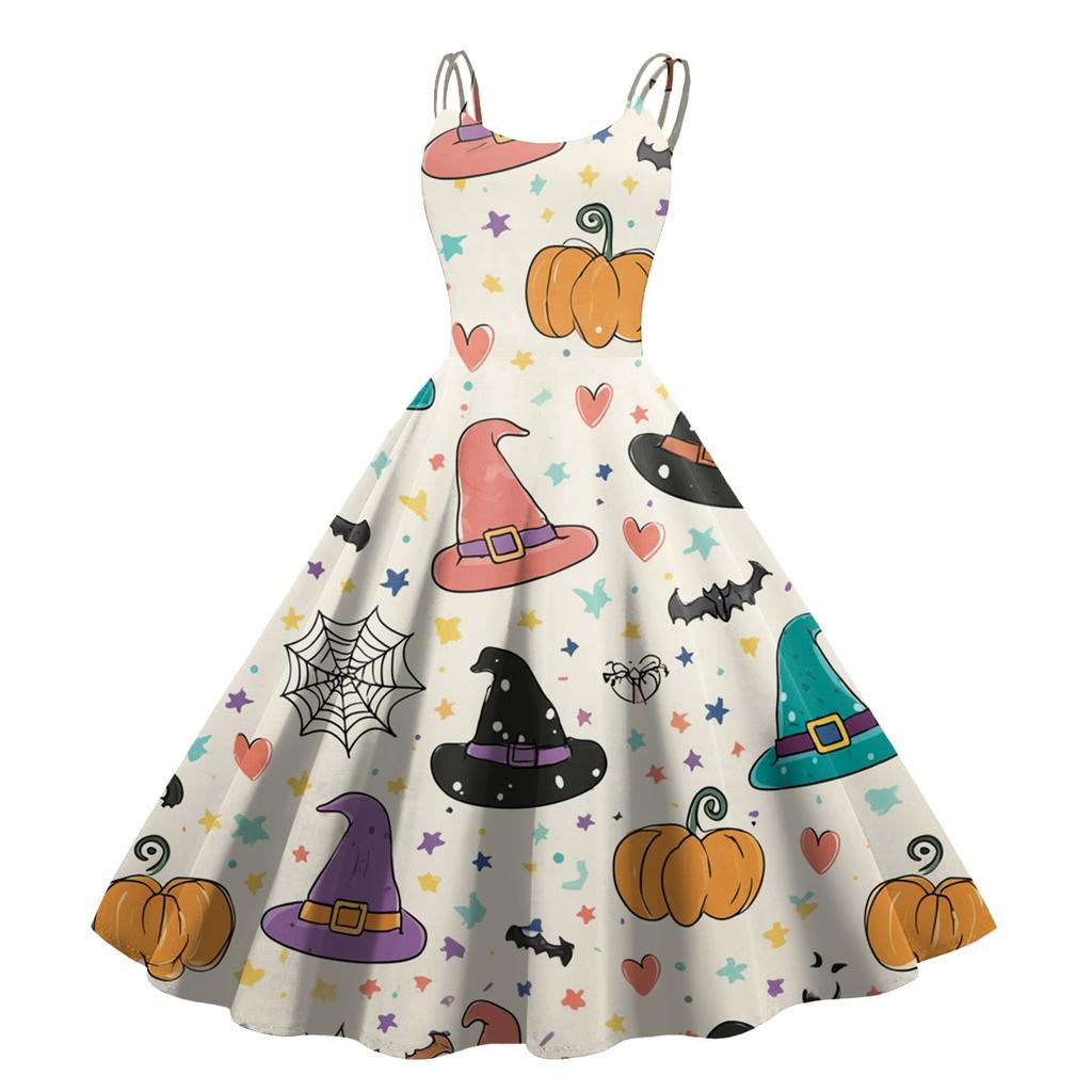 Dámské sexy šaty s potiskem Halloweenu, odhalující ramena, punkový vintage styl