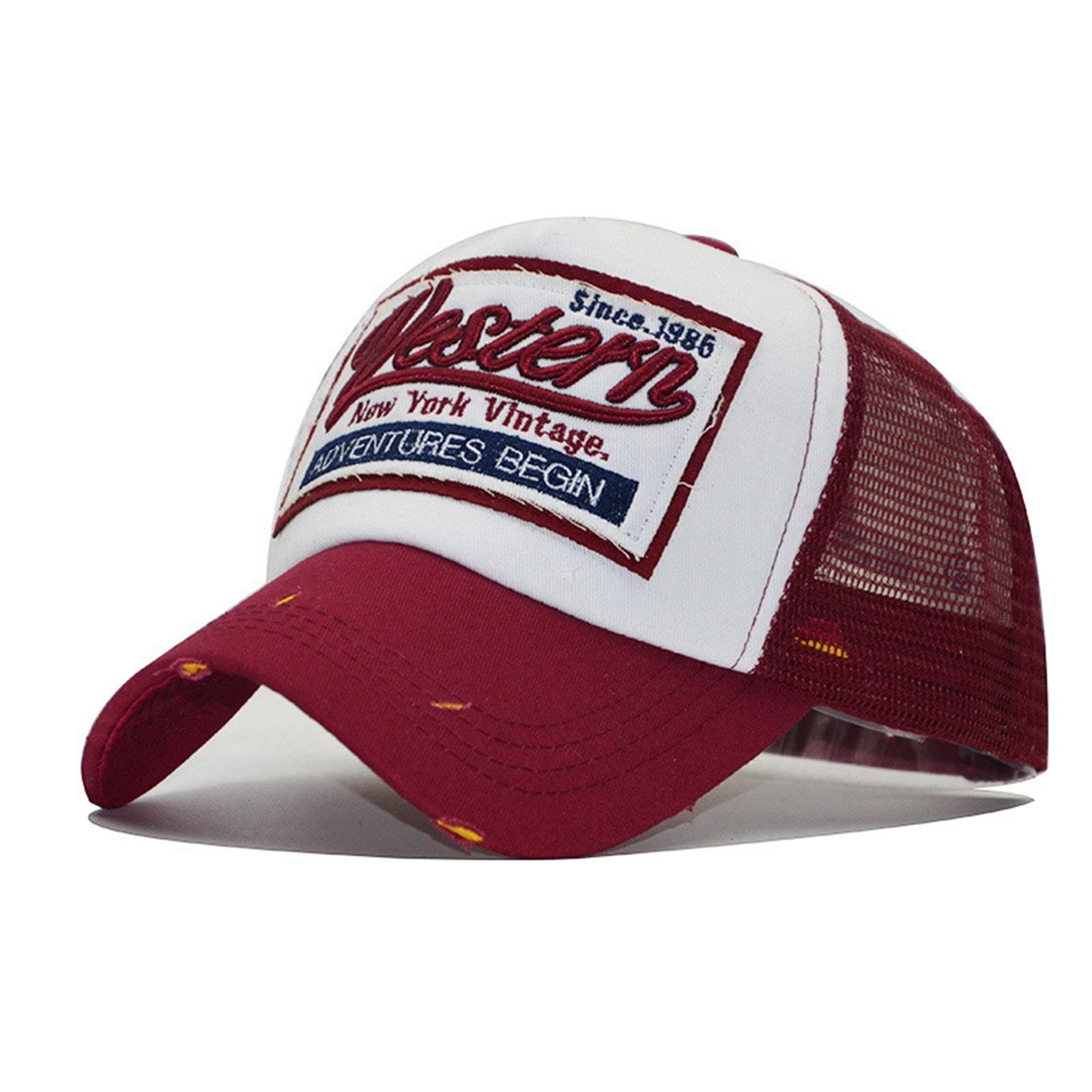 Women s Embroidered Mesh Hat for Summer - Breathable Sun Hat, Wine Red One Size