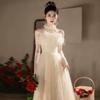 Champagne evening dress skirt banquet 1011 new temperament long host light luxury engagement Mori fairy dress