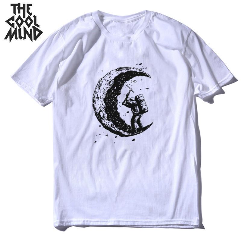 COOLMIND 100% Cotton Moon Print Men T Shirt Casual Summer Short Sleeve Men Tshirt Loose t-shirt Male Tee Shirts Mo0154