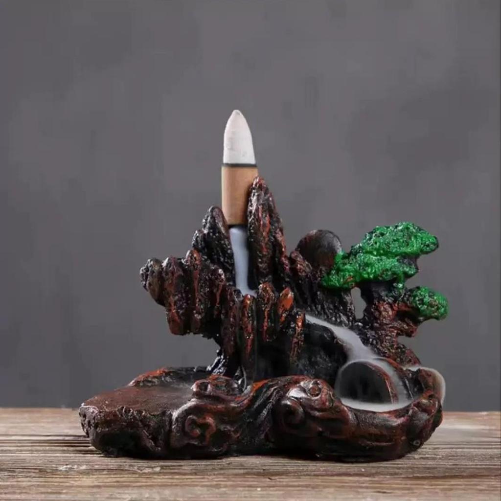 Creative Resin Backflow Incense Burner with High Mountain Flowing Water and Clouds Aromatherapy