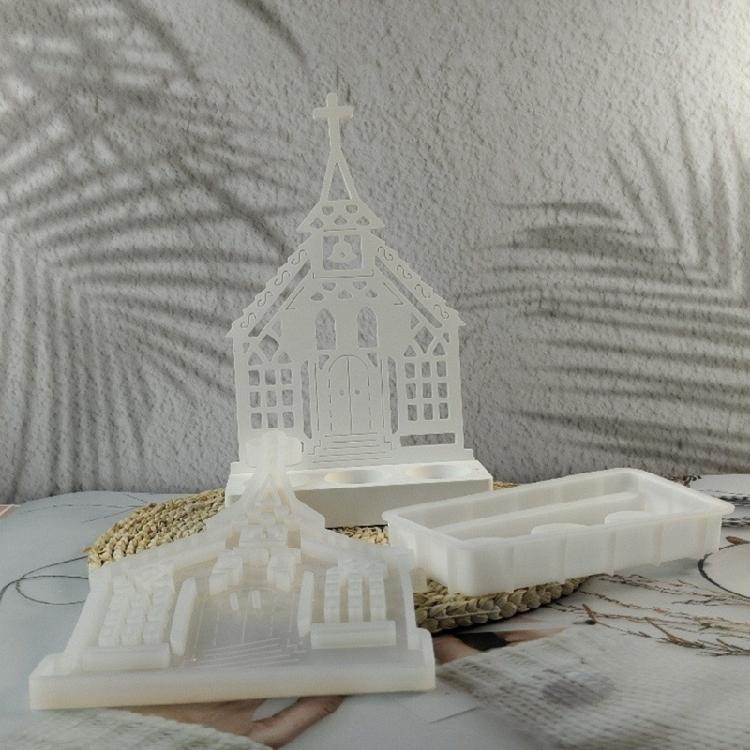 Candlestick Mold Plug-in Candle Holder Mould Church Shaped Candle Base Mold Easy Release Mold for Home Decoration