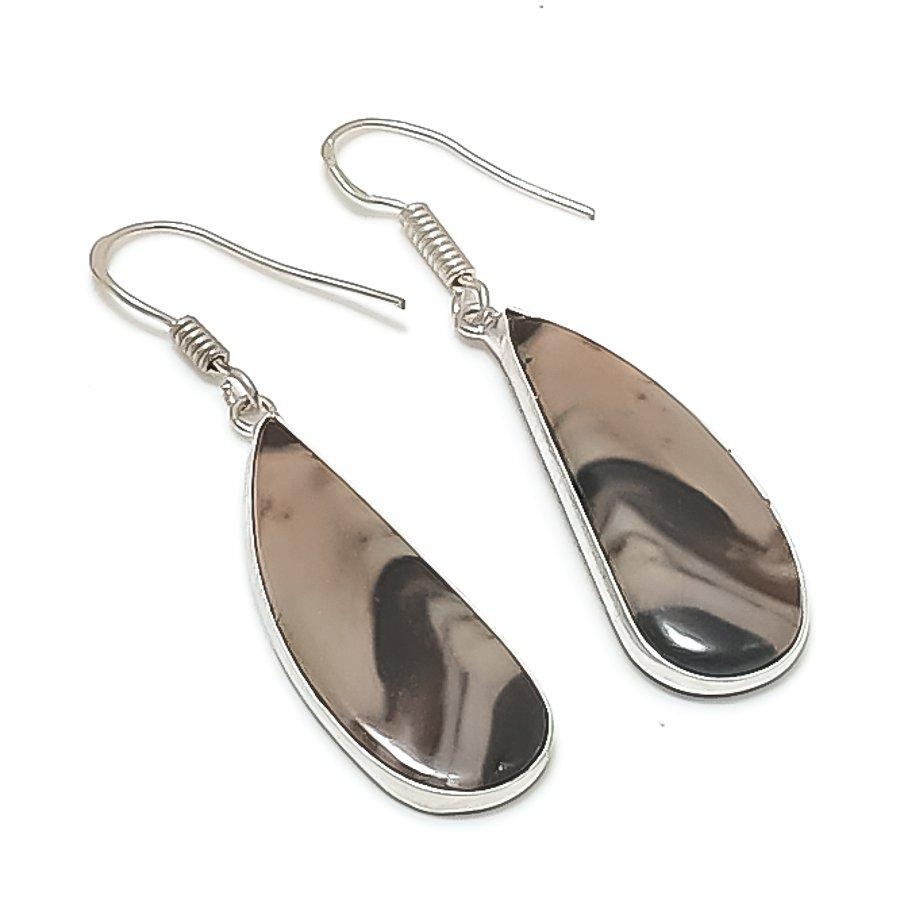 Ocean Fume Agate Gemstone 925 Sterling Silver Earring 1.89"