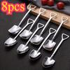 8 pièces Cuillère à café en acier inoxydable Rétro Pelle Cuillère à glace Cuillère à café créative Vaisselle tendance