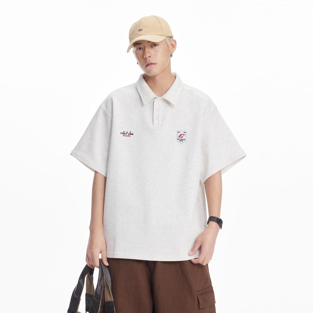 Aktualisiertes Herren American Vintage Stil Einfarbig Pullover POLO Bluse Herren Schwer 220g Bequeme Passform Kurzärmeliges T-Shirt