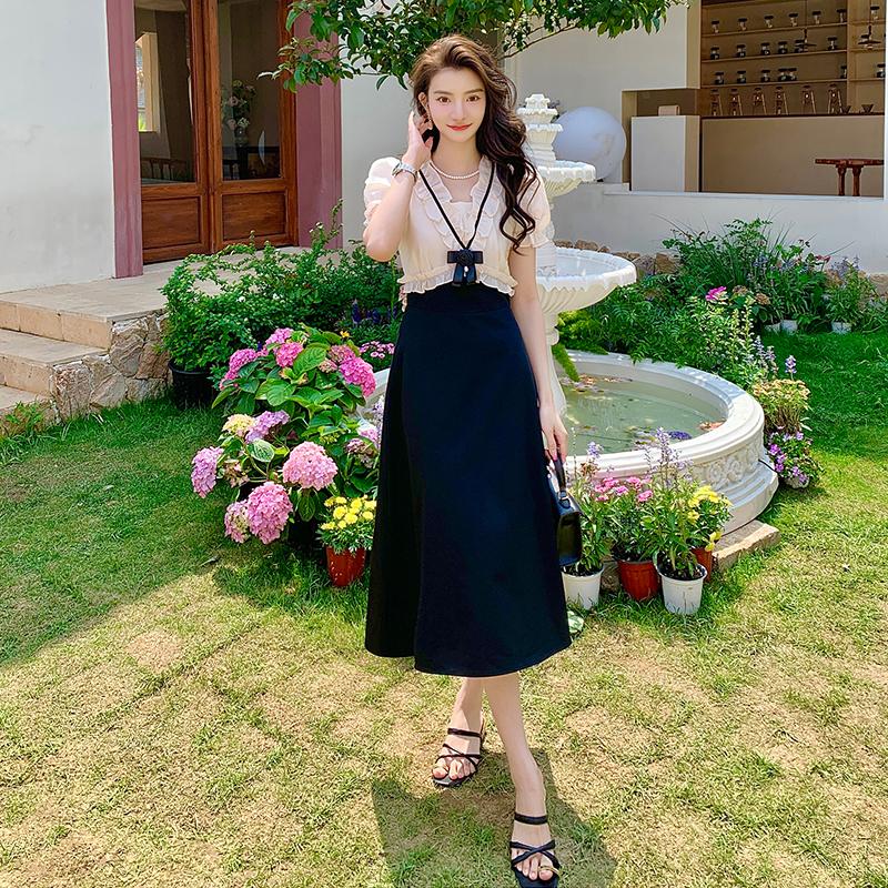 Short Sleeve Dress with Slimming Joint and Mushroom Edge for Women's Summer  Patchwork Dresses