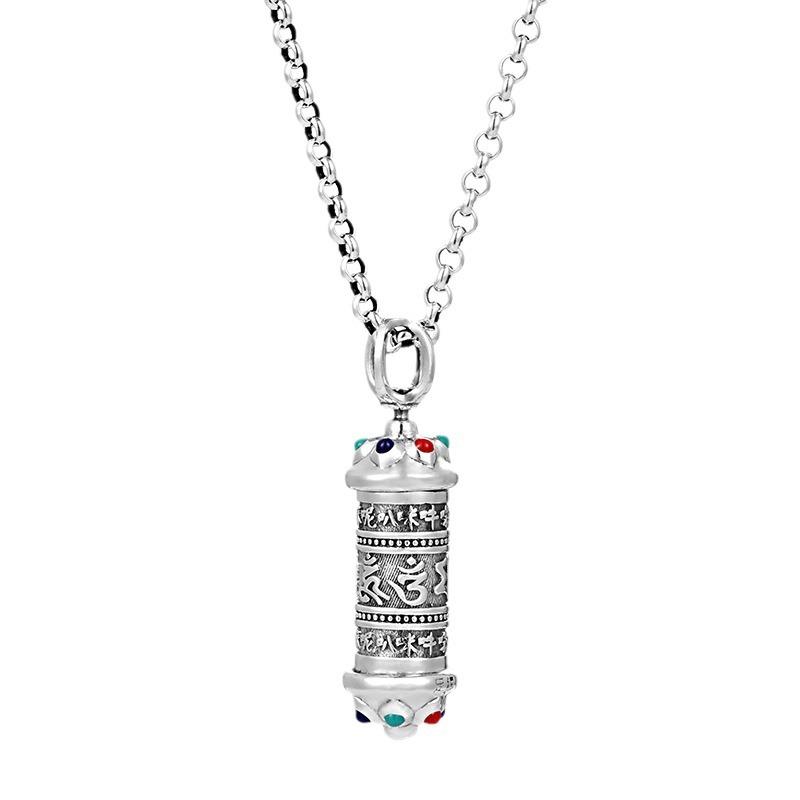 Six Characters Mantra Sterling Silver Pendant Hollow Open Loading Necklace Gawu Box Pendant Pendant Men and Women
