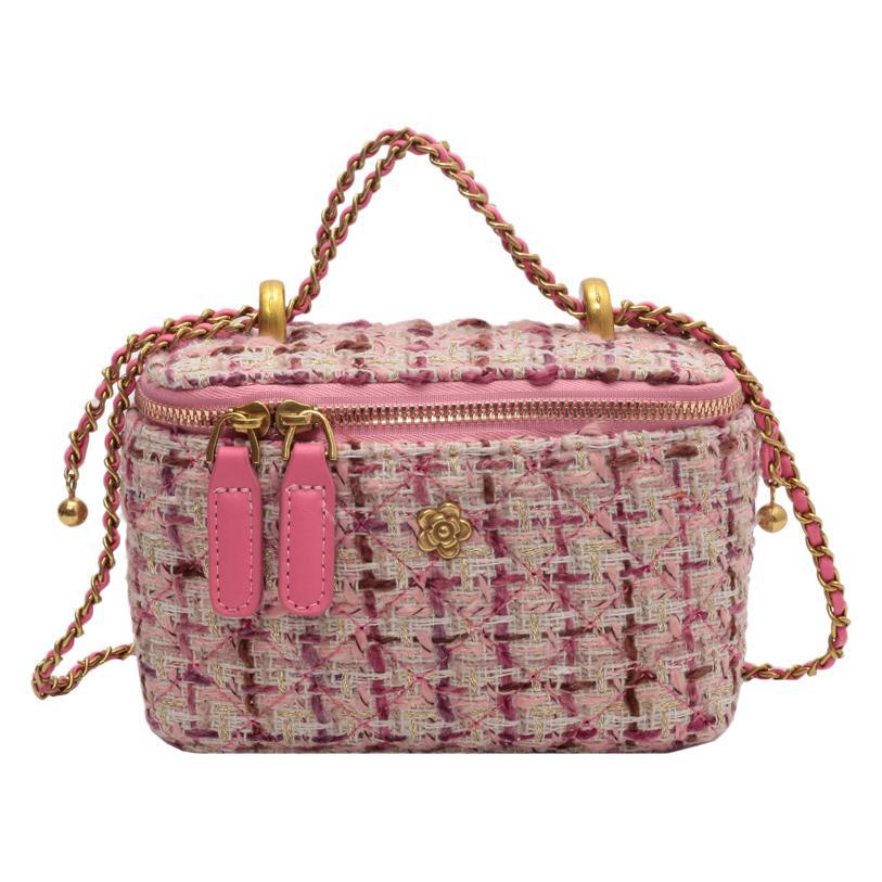 Strukturierte kleine Tasche Damen 2025 neu trendige Mode gestrickte Kette Umhängetasche Mini Bucket Bag