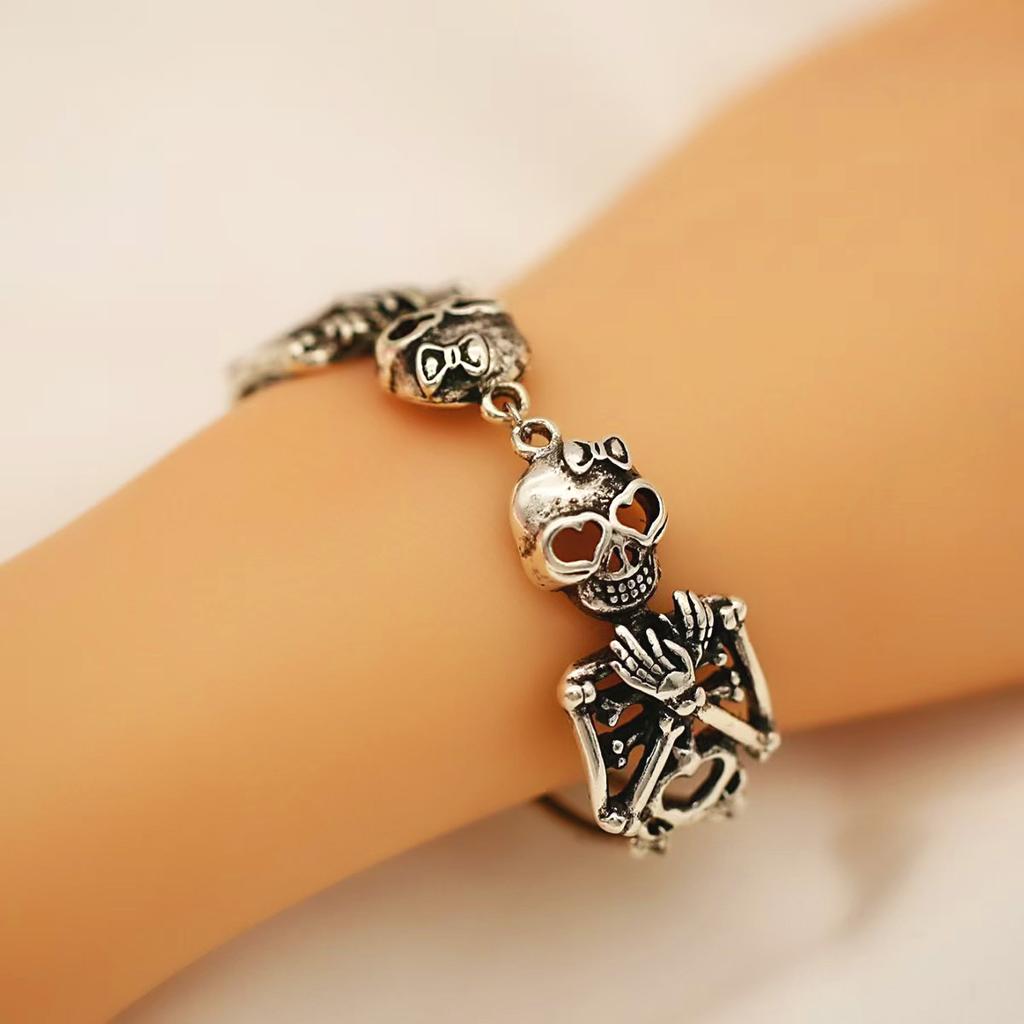 Men's Punk Skull Bracelet – Vintage Metal Biker Chain, Trendy Gothic Jewelry, Cool Cross-Border Hot-Selling Accessories