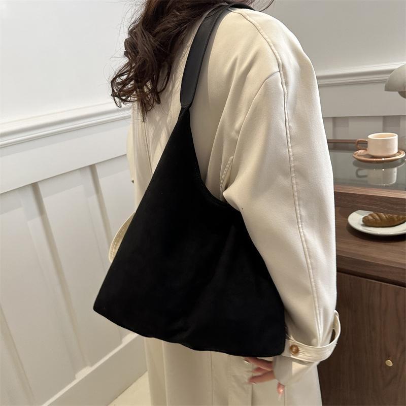 Vintage Women's Bag Large Capacity Suede Shoulder Bag Solid Color Simple Design Casual Commuter Shopper Tote