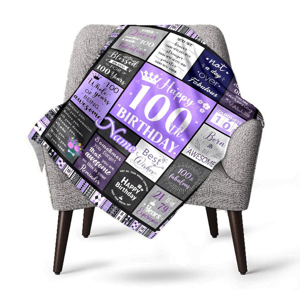 Happy 100Th Birthday Home Customize Your Name Blankets Comfortable Soft Lightweight Multipurpose Blanket For Picnic Sofa Office Bed Living Room