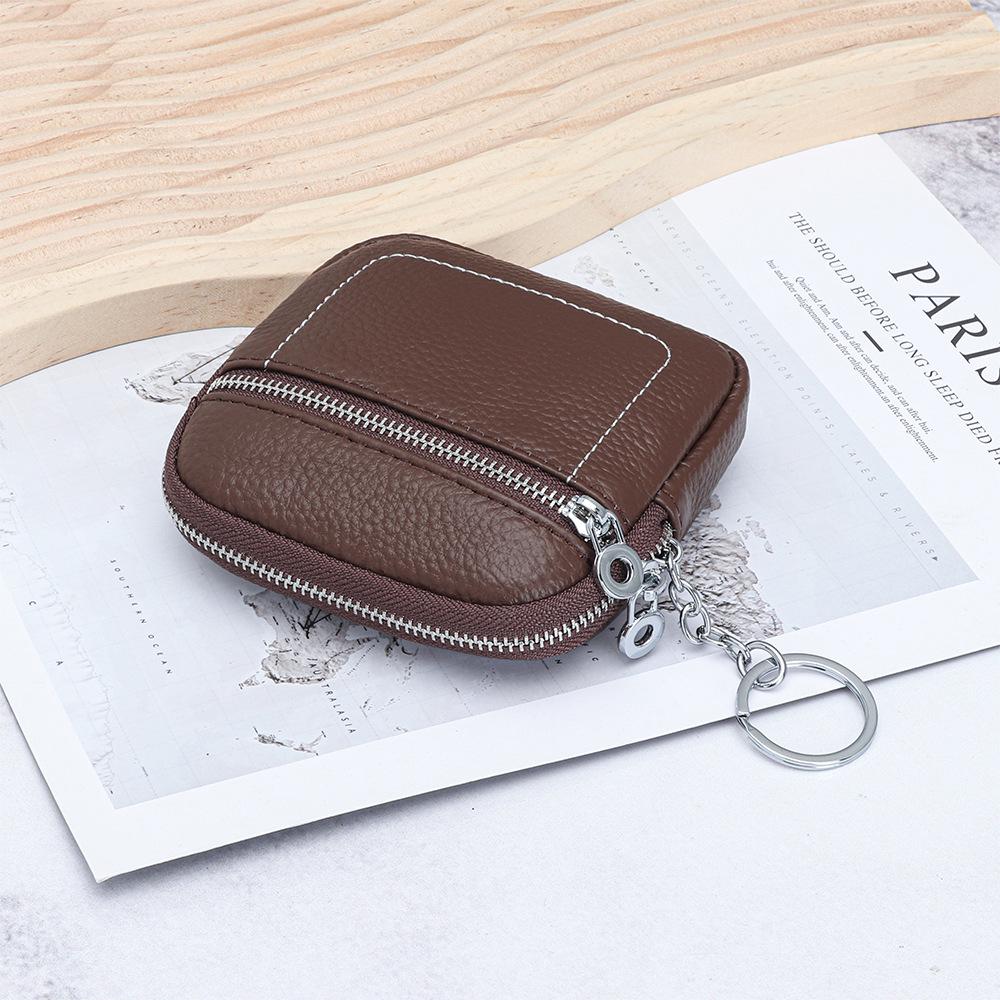 Women's Genuine Leather Mini Coin Purse with Zipper - Compact Storage for Driver's License, Lipstick, and Earphones.