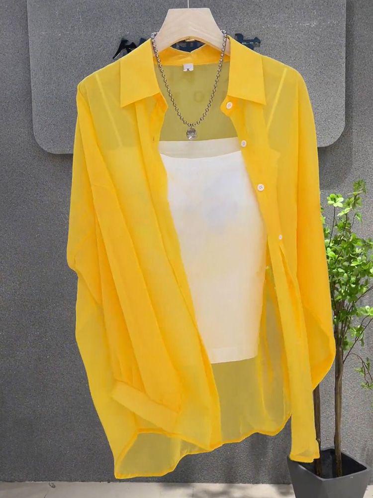 

Женская шифоновая рубашка для защиты от солнца - Легкий, свободного кроя кардиган с длинным рукавом для лета 2XL [70-77.5 kg] жёлтый