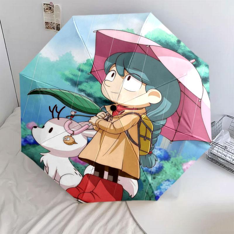 Hilda Cartoon pattern, automatic folding umbrella, portable and foldable design, 8 ribs, a Christmas or birthday gift.