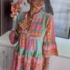 Women's Summer New Dress European And American Color Printing V-neck Three-quarter Sleeve Shirt Long Skirt