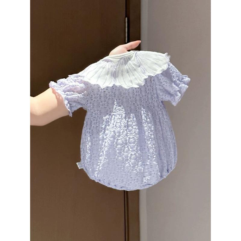 Trendy Lace Triangle Infant Bodysuit Princess Wing Short Sleeve Skin-friendly Baby Girls Summer Crawling Outfit 0-18M