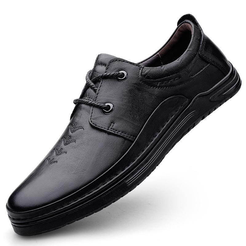 

Мужские деловые кожаные туфли из натуральной воловьей кожи, легкие, роскошные, модные, с круглым носком, с прострочкой, персонализированные, повседневные кожаные туфли 46 чёрный