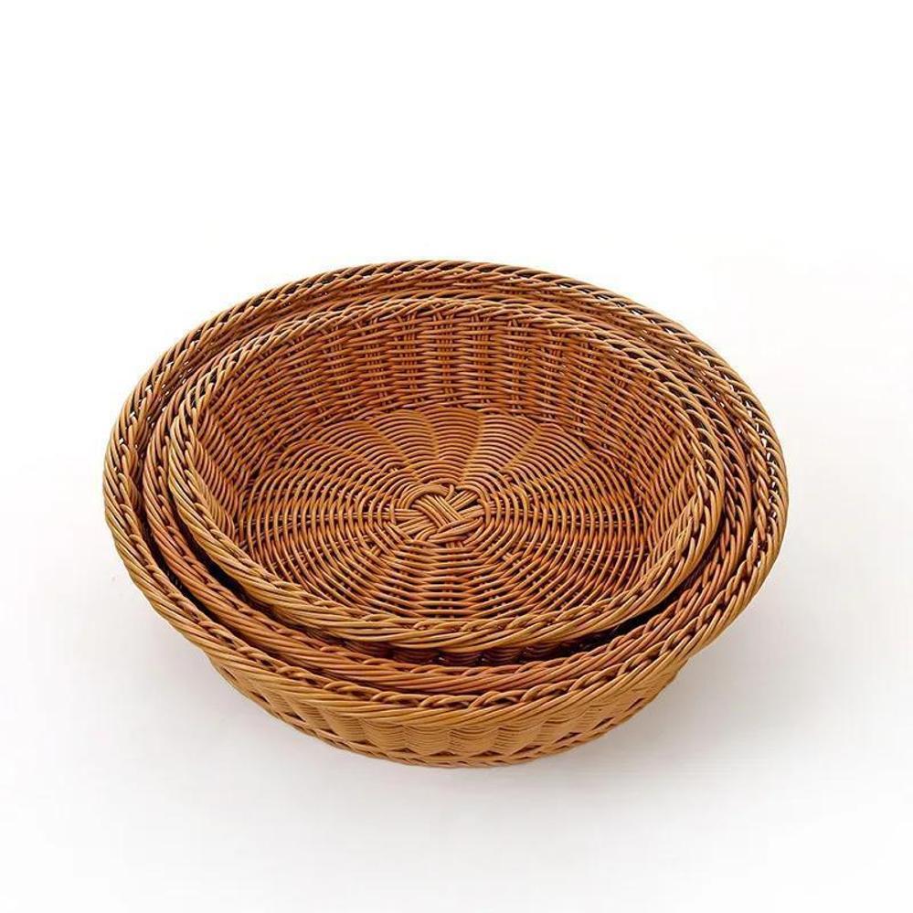 Handmade Woven Rattan Basket Creative Rattan Woven Fruit Basket Supermarket Display Basket Fruit Vegetable Round Storage Basket