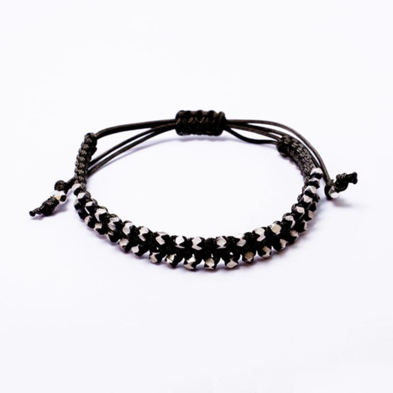 HARANG HR 306B_Silver Ball Fabric Bracelet (Dark Brown)