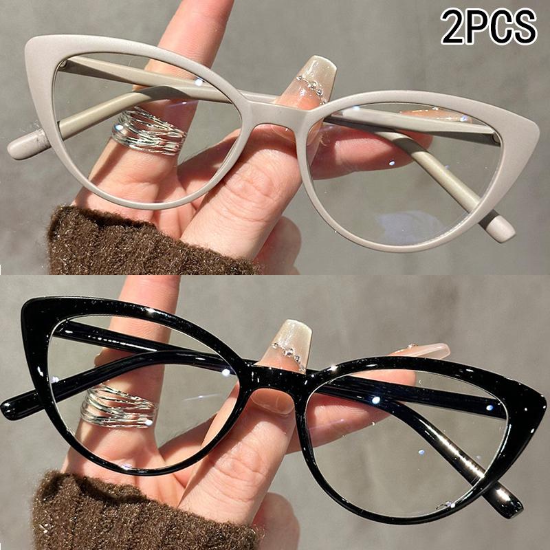 2PCS New Cat Eye Frame Anti-blue Light Flat Light Mirror Fashionable High-end Personalized Glasses Frame  Glasses Woman