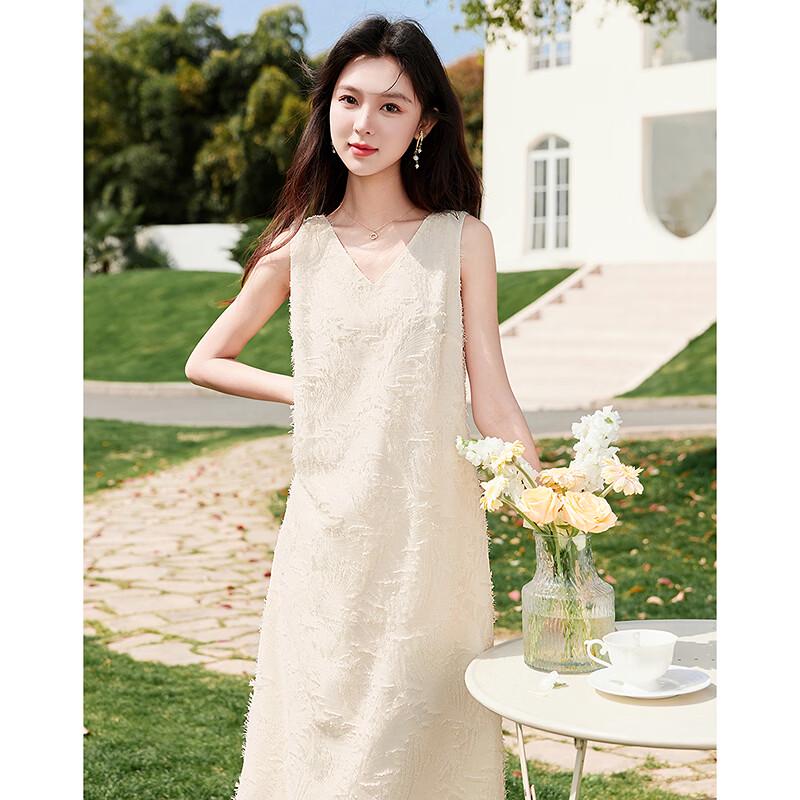 Textured V-neck A-line Camisole Dress S