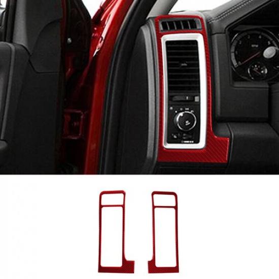 2x Bright Red Carbon Fiber Car Dashboard Side AC Vent Cover For Dodge RAM 09-12
