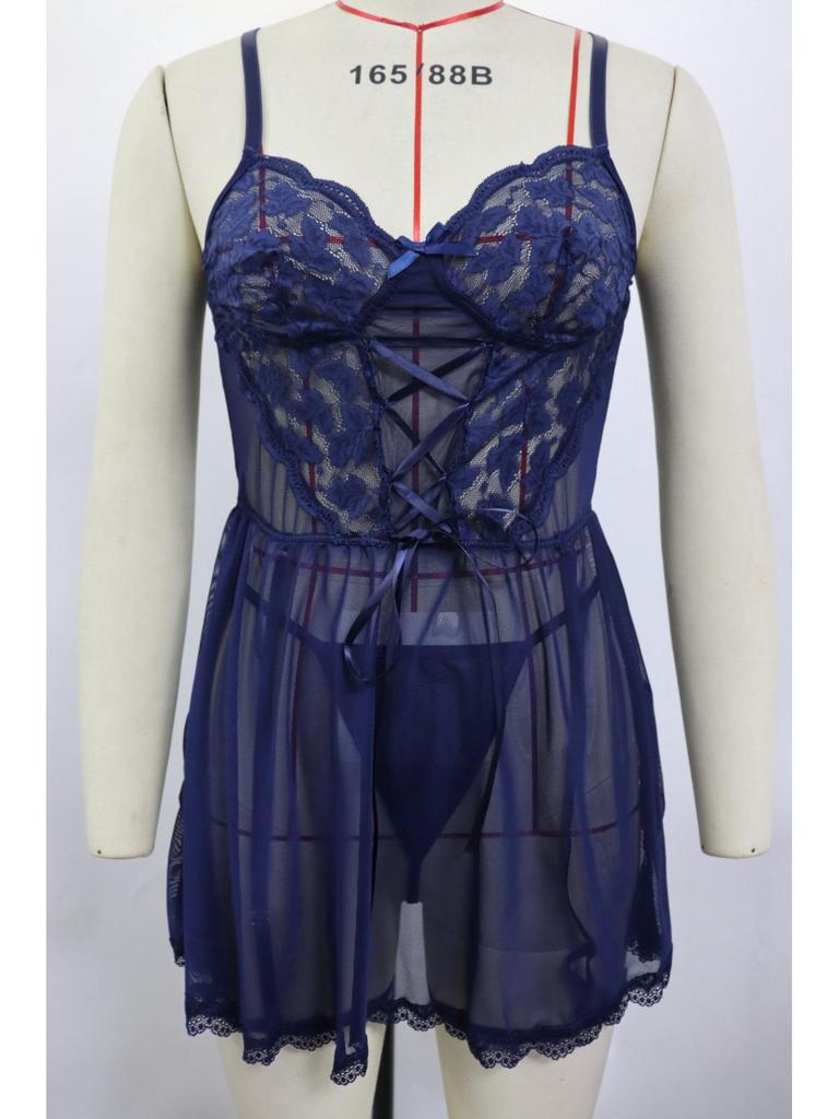 Customizable European & American Style Lace Patchwork Nightdress: Sexy Women's Three-Piece Pajama Set