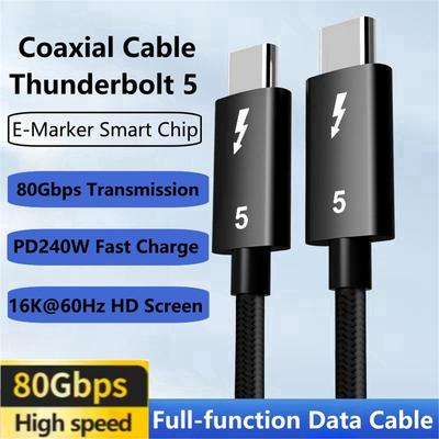 כבל נתונים Thunderbolt 5 פונקציונלי מלא USB C ל-USB C טעינה מהירה PD 240w פלט וידאו 16K 60Hz פונקציונלי העברת נתונים 80Gbps