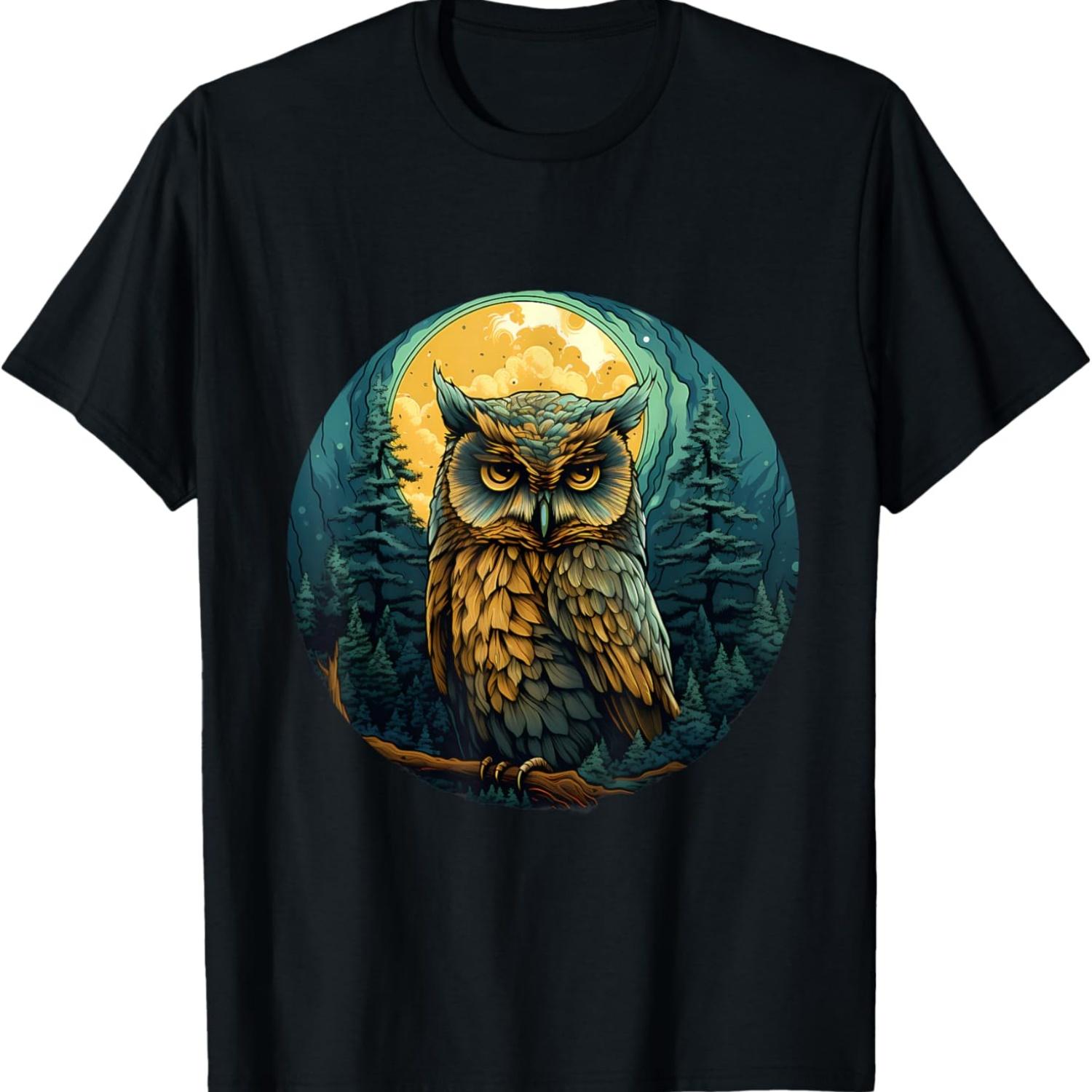 Owl Artwork Animal Art Colourful Nature Wildlife Landscape T-Shirt S чёрный