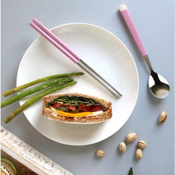 Bonaire Pastel Junior Kids Vacuum Chopsticks + Spoon + Case Set, Pink, Korean Popular Tableware