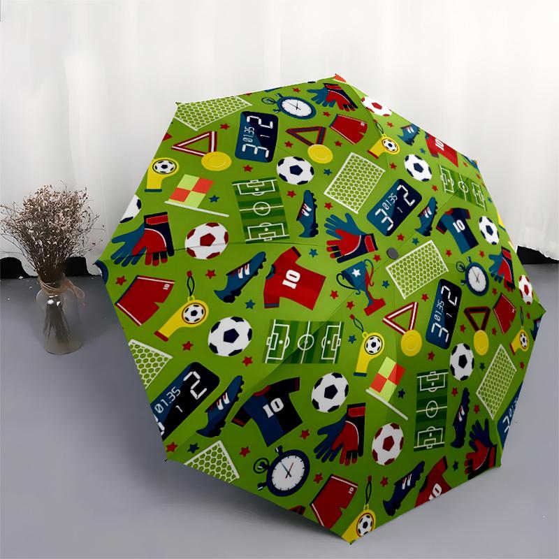 1pc Soccer-themed circular pattern Umbrella with Plastic Handle,Suitable for All Seasons Home Travel Outdoor UmbrellaDD1756