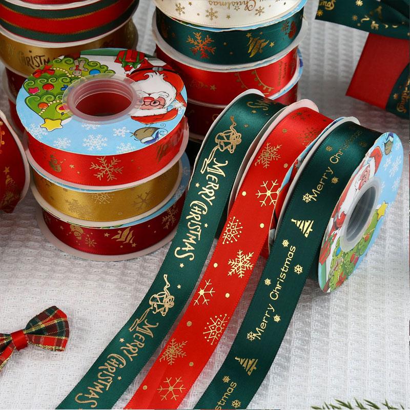 25 Yards/Lot Printed 10/25mm Christmas Ribbon DIY Gift Packing