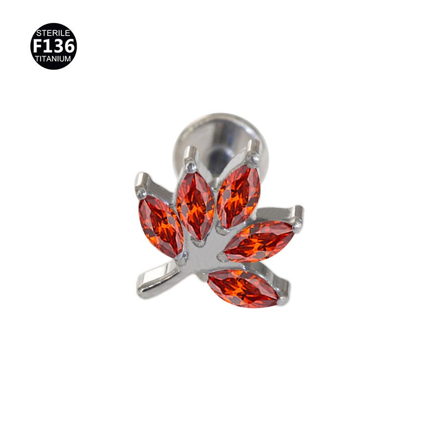 F136 Titanium Boat Anchor Pendant with Moon, Maple Leaf, Smiley Charm, and Cubic Zirconia Stud Earring Lip Ring (0.9 Gauge).