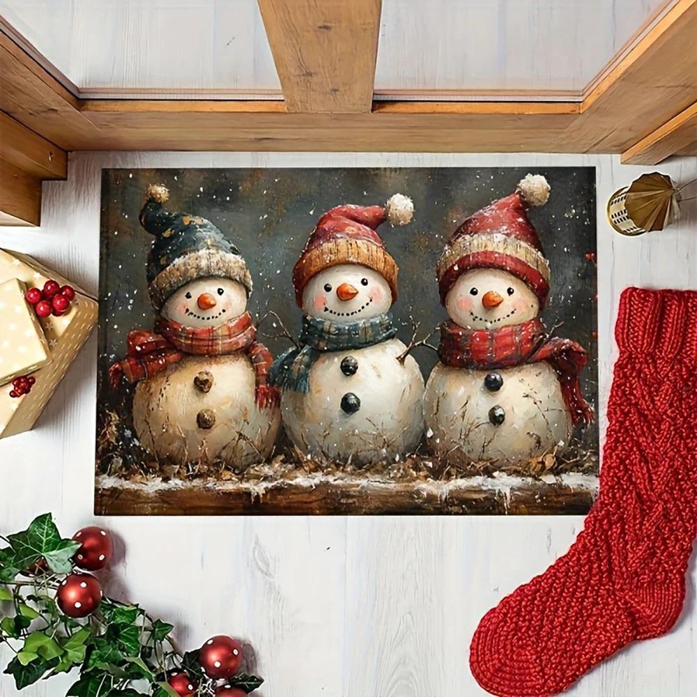 1pc Christmas Snowmen Doormat Decor , Holiday Indoor and Outdoor Rear Front Door Welcome Mat Winter Door Mat.