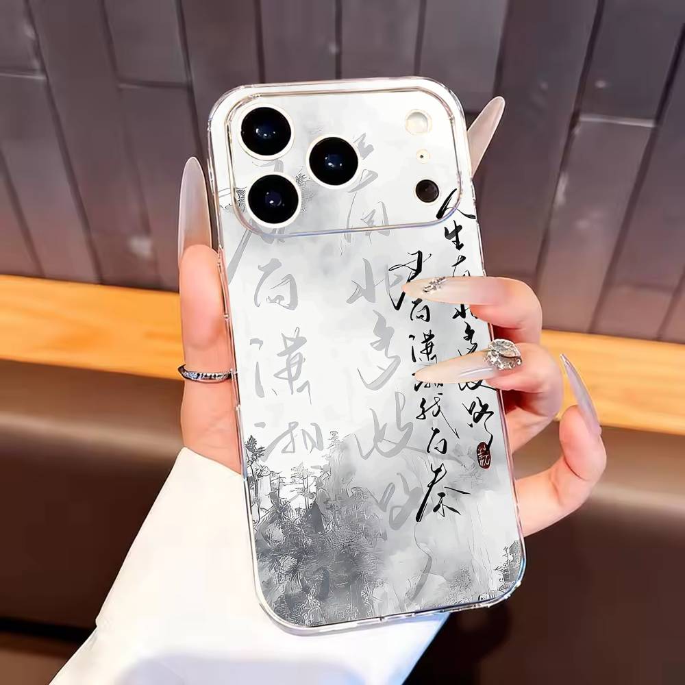 C-Chinese Calligraphy Phone Case For iPhone17,16,15,14,13,12,11 Plus,Pro Max Soft Transparent Cover