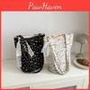 Fashionable Spring Lace Shoulder Tote Bag 2024 New Bucket Bag Women Casual Commuting Underarm Bag In Black And Off-white