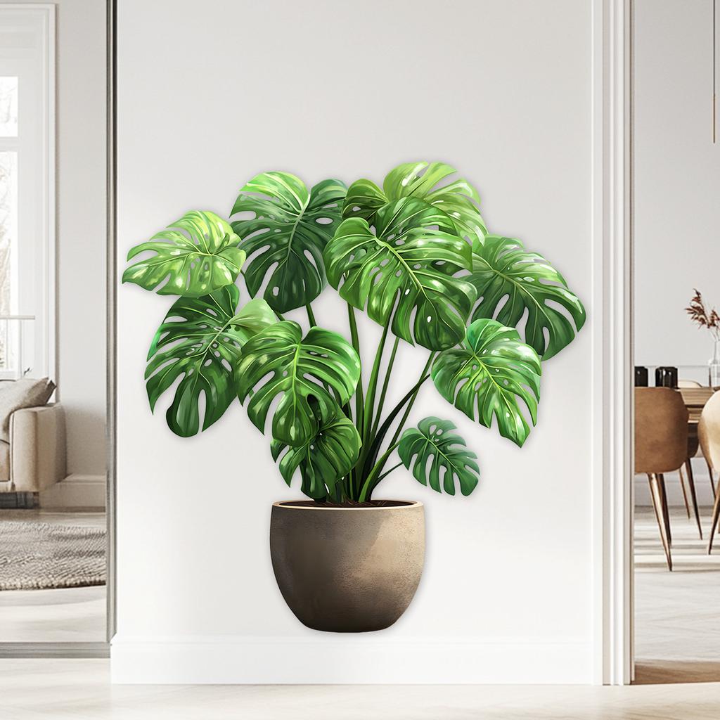 Potted Plant Wall Sticker Removable Self-Adhesive Background Decor for Bedroom Living Room Home Decoration