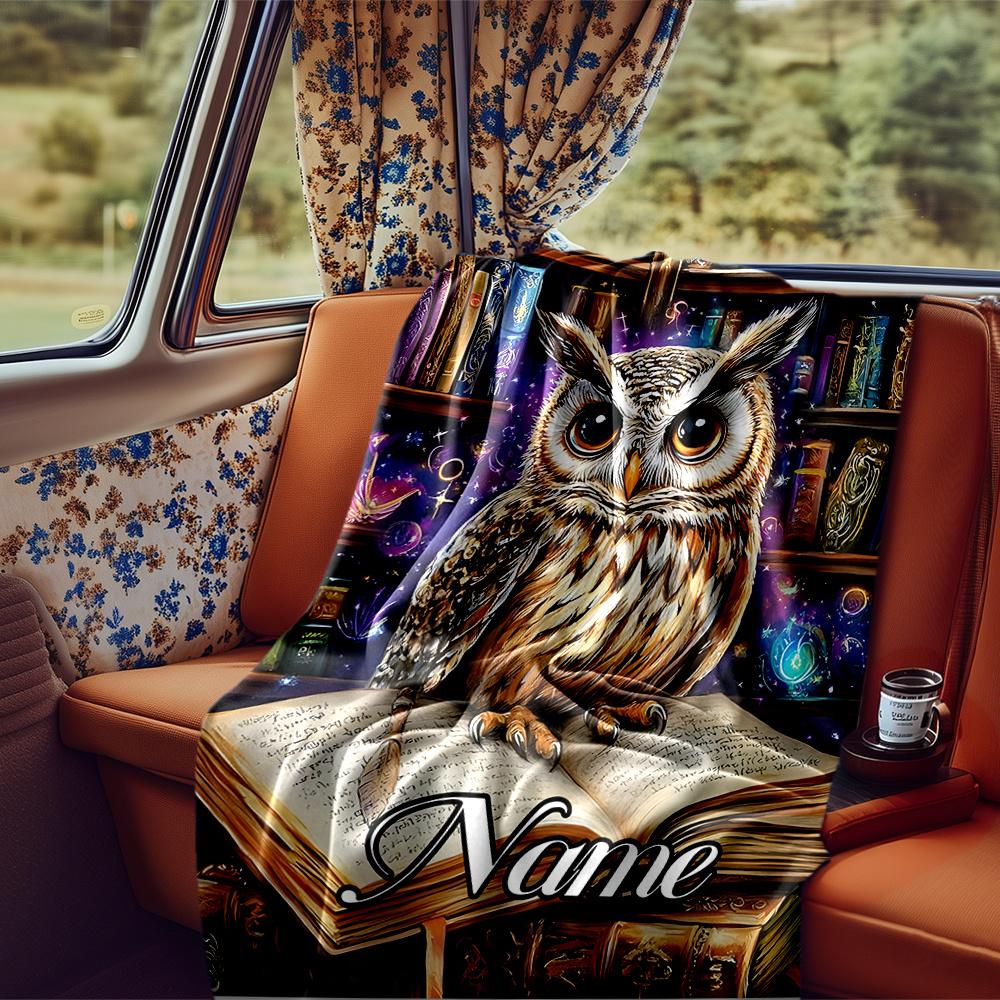 Mystical Owl In A Magical Library Blanketcustomizable With Your Namecomfortable And Stylish Perfect For Travel Beds Chairs Offices Sofas