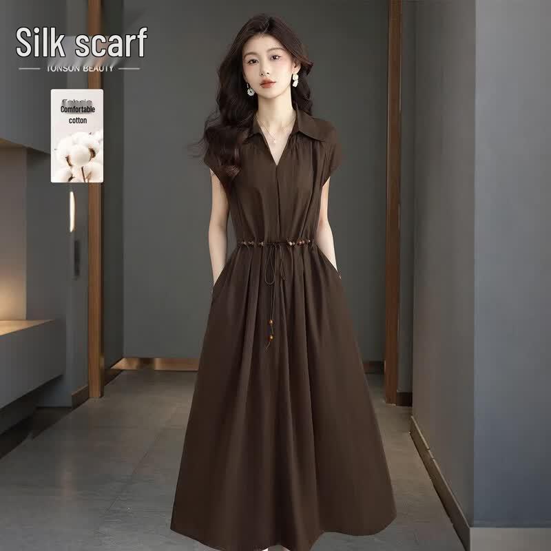 Women s Pure Cotton Lapel Midi Dress