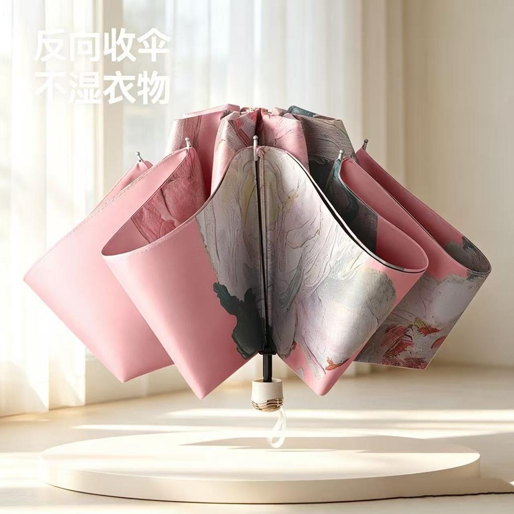 New three-fold sunscreen umbrella, UV-proof parasol, double-layer girls' high-value foldable outdoor parasol