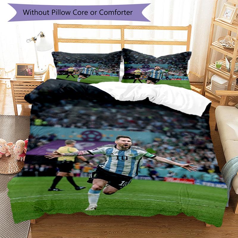 Lionel Messi Football Celebration Bedding Set,Cozy Bed Linen for Teen Room Decoration,Soccer Lover Gift,Washable Duvet Cover with Pillowcases,Football