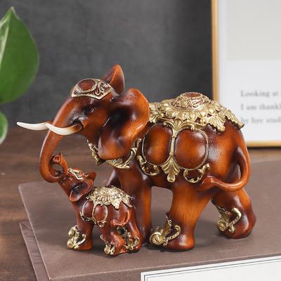 Wood Grain Mother and Child Elephant Statue, Southeast Asian Style Home Decor, Bedroom, Living Room, Study Desk Decoration
