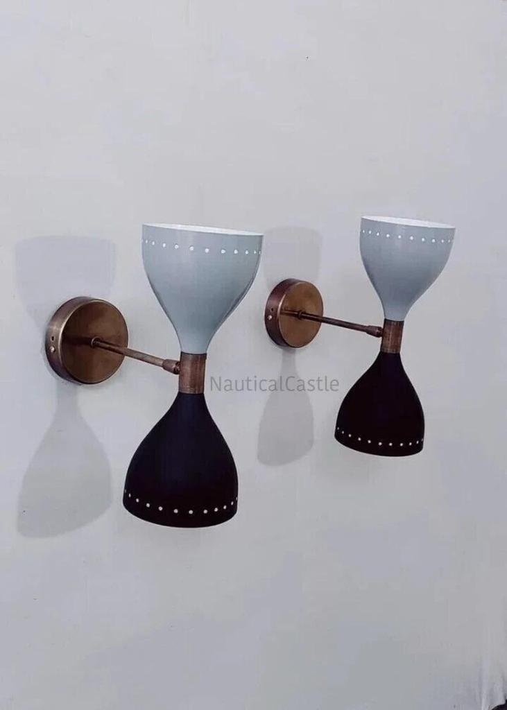 Brass Diabolo Wall Sconce Pair: Mid-Century Modern Italian Lighting