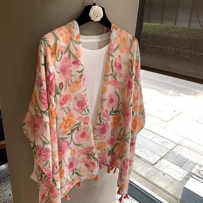 Flower Shawl Scarf Women s Spring Summer Thin Sunscreen Travel Silk Scarf Beach Scarf Air Conditioning Room Shawl Scarf Shawl 90*180