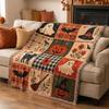Vintage Halloween Patchwork Blanket Warm Sofa Blankets Pumpkin Ghost Blanket  All-Season