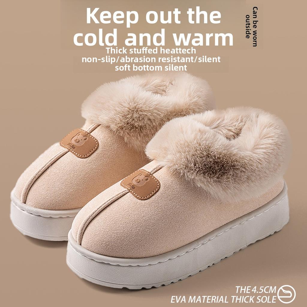 Vinter Tjocksulade Bomullstofflor för Kvinnor, Halkfria och Omslutande Varma Hemtofflor i Fuskpäls, Snökängor, Bomullsskor