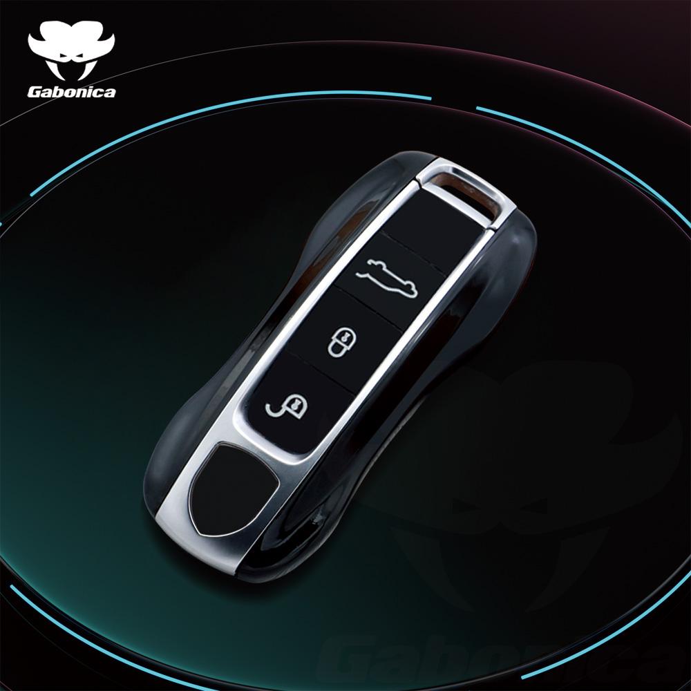 For Porsche Cayenne Coupe Panamera Taycan 911 971 9Ya Macan Boxste Carbon Fiber Car Key Fob Case Cover Keyless Chain Ring Holder