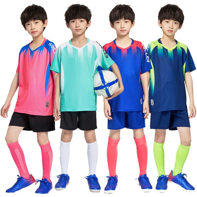 Kids Short Sleeve Soccer Jersey Breathable Team Uniform Boys Girls Customizable
